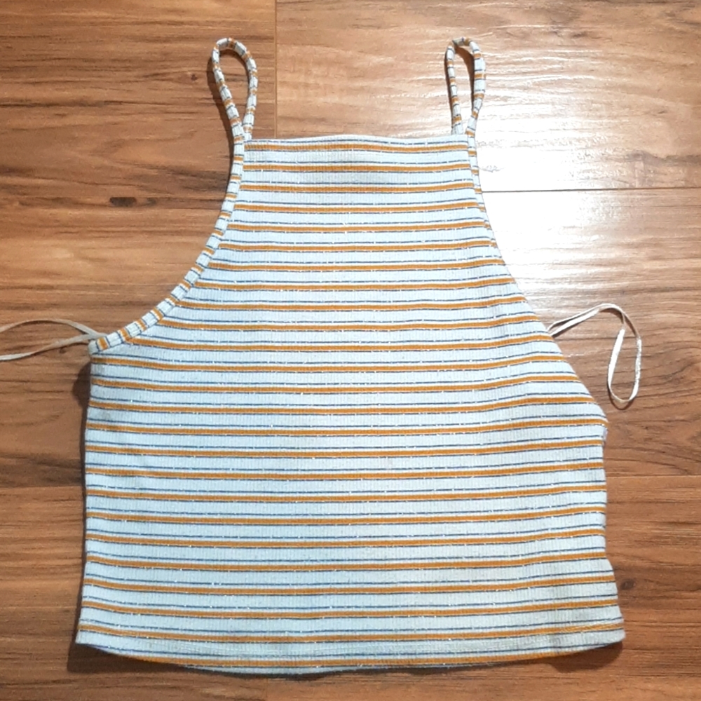 Striped high neck crop top tank